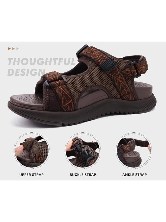 Men\'s Brown Arch Support Mesh Athletic Thick Rubber Soles Hiking Sandal Shoes main image 4